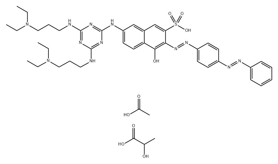 7-[4-(3-diethylaminopropylamino)-6-(3-diethylammoniopropylamino)-1,3,5-triazin-2-ylamino]-4-hydroxy-3-(4-phenylazophenylazo)-naphthalene-2-sulfonate, acetic acid, lactic acid (2:1:1) Structure