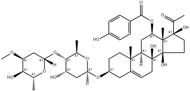 Qingyangshengenin 3-O-β-D-cymaropyranosyl-(1→4)-β-D-digitoxopyranoside Structure