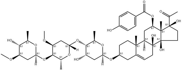 Qingyangshengenin 3-O-β-D-oleandropyranosyl-(1→4)-β-D-cymaropyranosyl-(1→4)-β-D-digitoxopyranoside Structure