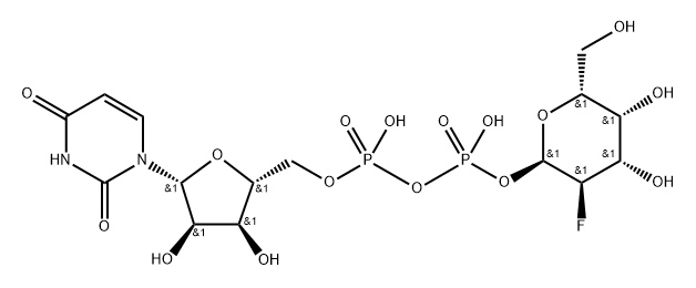Uridine 5'-(trihydrogen diphosphate), P'-(2-deoxy-2-fluoro-α-D-galactopyranosyl) ester 化学構造式