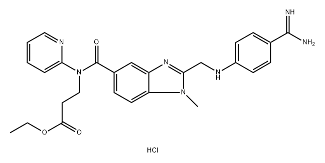 β-Alanine, N-[[2-[[[4-(aminoiminomethyl)phenyl]amino]methyl]-1-methyl-1H-benzimidazol-5-yl]carbonyl]-N-2-pyridinyl-, ethyl ester, hydrochloride (1:) Structure