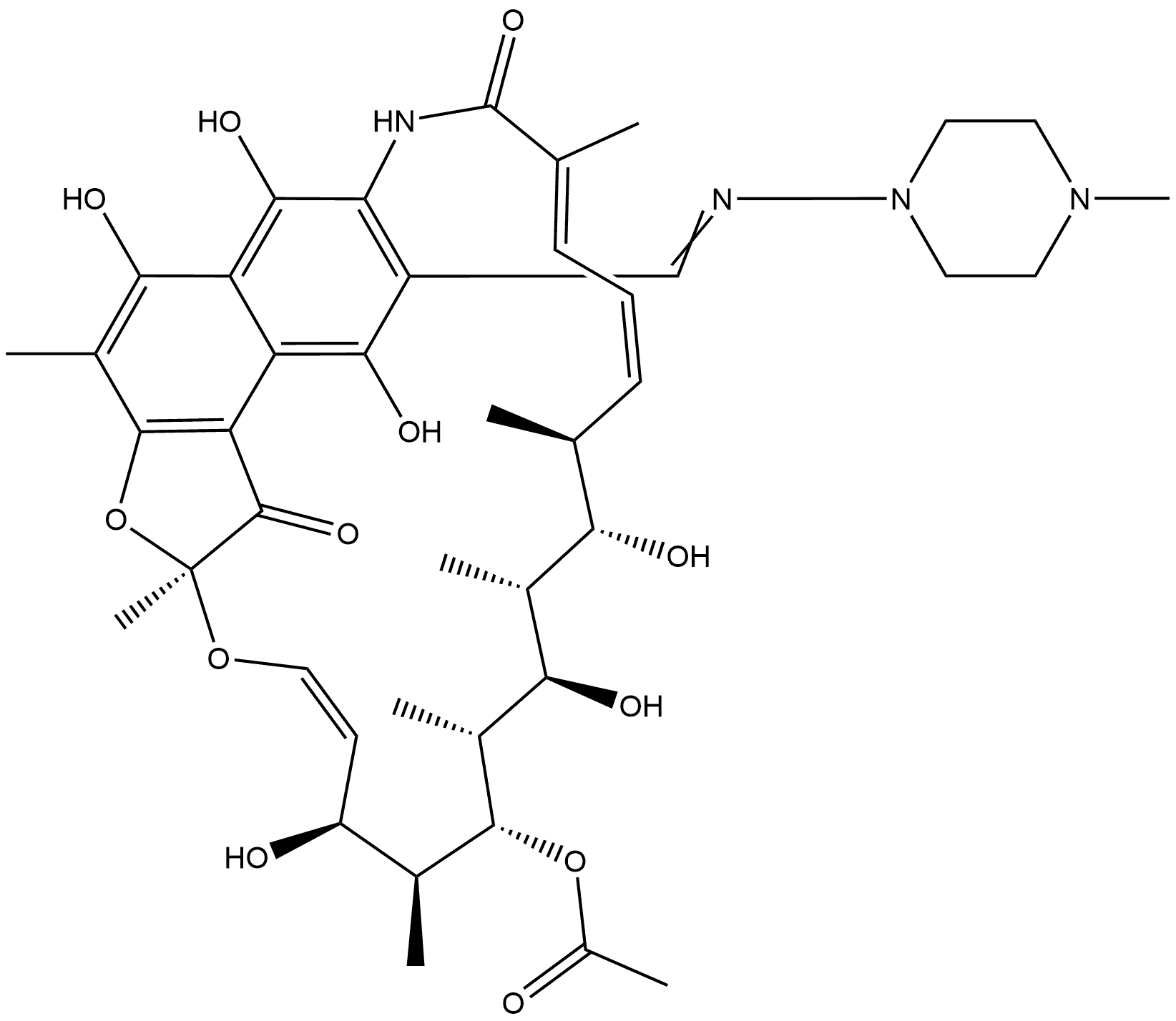 Rifamycin, 27-O-demethyl-3-[[(4-methyl-1-piperazinyl)imino]methyl]- Struktur