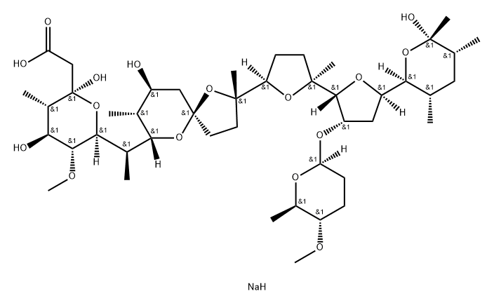 2H-Pyran-2-acetic acid, tetrahydro-2,4-dihydroxy-6-(1R)-1-(2S,5R,7S,8R,9S)-9-hydroxy-2,8-dimethyl-2-(2S,2R,3S,5R,5R)-octahydro-2-methyl-5-(2S,3S,5R,6S)-tetrahydro-6-hydroxy-3,5,6-trimethyl-2H-pyran-2-yl-3-(2S,5S,6R)-tetrahydro-5-methoxy-6-methyl-2H-pyran- Structure