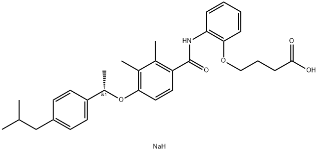 Butanoic acid, 4-[2-[[2,3-dimethyl-4-[(1S)-1-[4-(2-methylpropyl)phenyl]ethoxy]benzoyl]amino]phenoxy]-, sodium salt (1:1) Structure