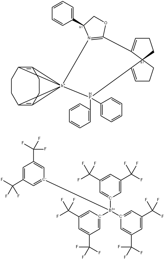 1,5-Cyclooctadiene{(4S)-(+)-2-[(5S)-6-(diphenylphosphino)spiro[4.4]nona-1.6-dien-1-yl]-4,5-dihydro-4-phenyloxazole}iridiuM(I) tetrakis[3,5-bis(trifluoroMethyl)phenyl]borate, 97%  (S,S)-(COD)Ir[Ph-Spin Structure