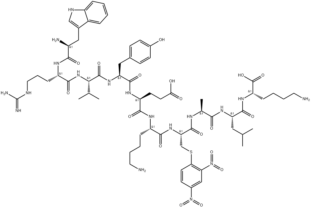 L-Lysine, L-tryptophyl-L-arginyl-L-valyl-L-tyrosyl-L-α-glutamyl-L-lysyl-S-(2,4-dinitrophenyl)-L-cysteinyl-L-alanyl-L-leucyl- Structure