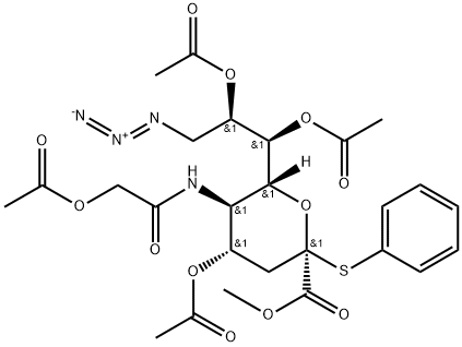 (フェニル5-アセトキシアセトアミド-4,7,8-トリ-O-アセチル-9-アジド-3,5,9-トリデオキシ-2-チオ-D-glycero-β-D-galacto-2-ノヌロピラノシド)酸メチル 化学構造式