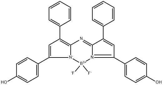 Boron, difluoro[4-[5-[[5-(4-hydroxyphenyl)-3-phenyl-2H-pyrrol-2-ylidene-κN]amino]-4-phenyl-1H-pyrrol-5-yl-κN]phenolato]-, (T-4)- Struktur