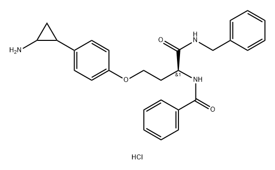 BenzaMide, N-[(1S)-3-[4-(2-aMinocyclopropyl)phenoxy]-1-[[(phenylMethyl)aMino]carbonyl]propyl]-, hydrochloride (1:1) Structure