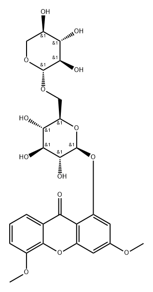 9H-Xanthen-9-one, 3,5-dimethoxy-1-[(6-O-β-D-xylopyranosyl-β-D-glucopyranosyl)oxy]-,119737-00-7,结构式