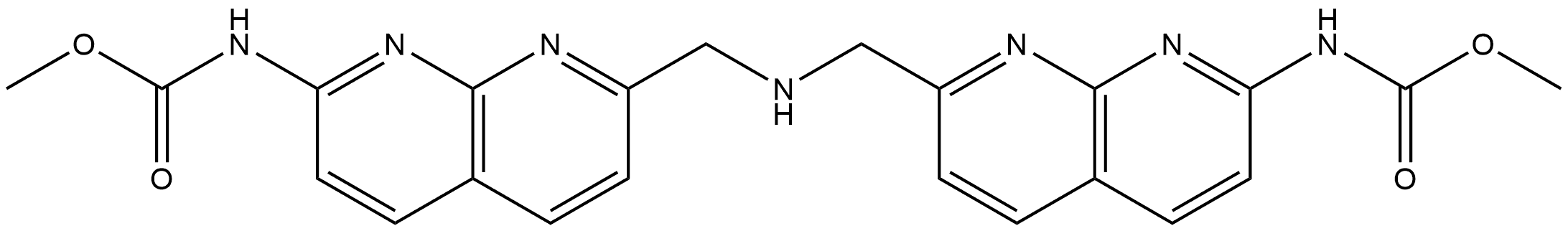 Carbamic acid, N,N'-[iminobis(methylene-1,8-naphthyridine-2,7-diyl)]bis-, C,C'-dimethyl ester Structure