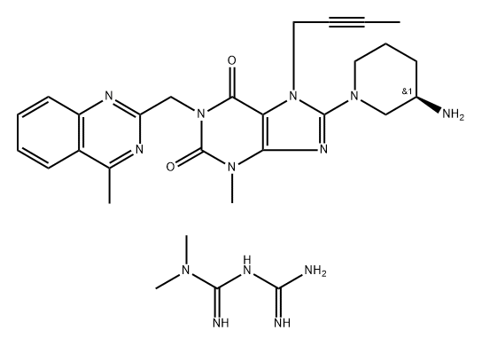 Imidodicarbonimidic diamide, N,N-dimethyl-, mixt. with 8-[(3R)-3-amino-1-piperidinyl]-7-(2-butyn-1-yl)-3,7-dihydro-3-methyl-1-[(4-methyl-2-quinazolinyl)methyl]-1H-purine-2,6-dione Structure
