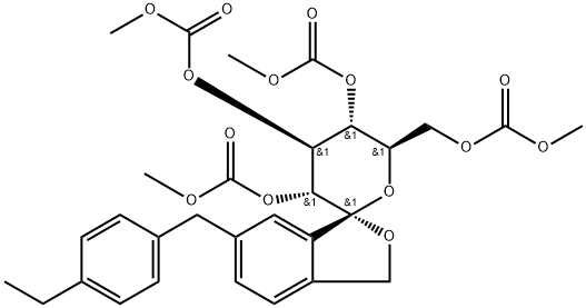 [(1S,3'R,4'S,5'S,6'R)-6-[(4-エチルフェニル)メチル]-3',4',5'-トリス[(メトキシカルボニル)オキシ]-3H-スピロ[2-ベンゾフラン-1,2'-オキサン]-6'-イル]メチル メチル カルボナート 化学構造式