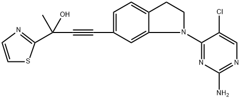 4-(1-(2-amino-5-chloropyrimidin-4-yl)-2-(thiaol-2-yl)but-30-yn-2-ol Structure