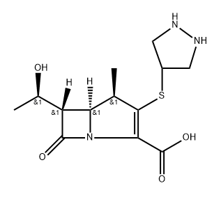 1-Azabicyclo[3.2.0]hept-2-ene-2-carboxylic acid, 6-(1-hydroxyethyl)-4-methyl-7-oxo-3-(4-pyrazolidinylthio)-, [4R-[4α,5β,6β(R*)]]- (9CI) Struktur