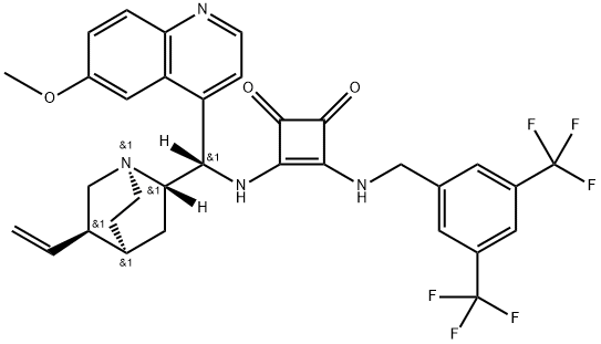 3-[[[3,5-bis(trifluoromethyl)phenyl]methyl]amino]-4-[[(8α,9S)-6'-methoxycinchonan-9-yl]amino]-3-Cyclobutene-1,2-dione Struktur