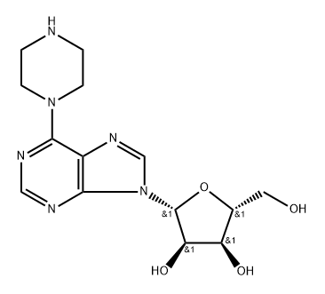 6-(1-Piperizinyl)-9-beta-D-ribofuranosyl)-9H-purine 
6-(1-Piperizinyl)purine riboside,121370-61-4,结构式