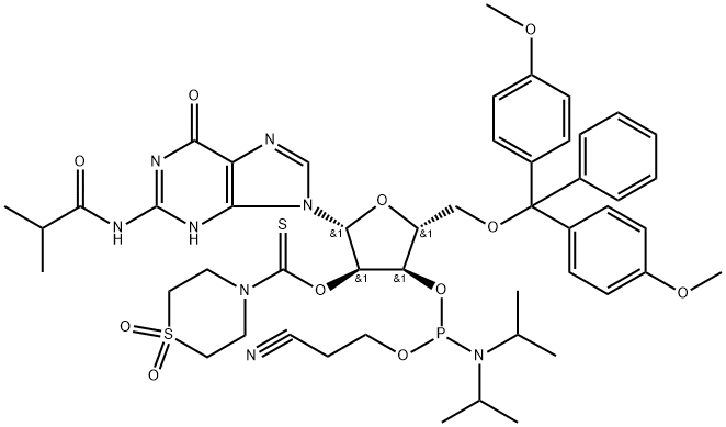 1219089-77-6 N2-Isobutyryl-O5′-(4,4′-dimethoxytrityl)-O2′-(1,1-dioxothiomorpholine-4-thiocarbonyl)guanosine O3′-(O-(2-cyanoethyl)-N,N-diisopropylphosphoramidite)