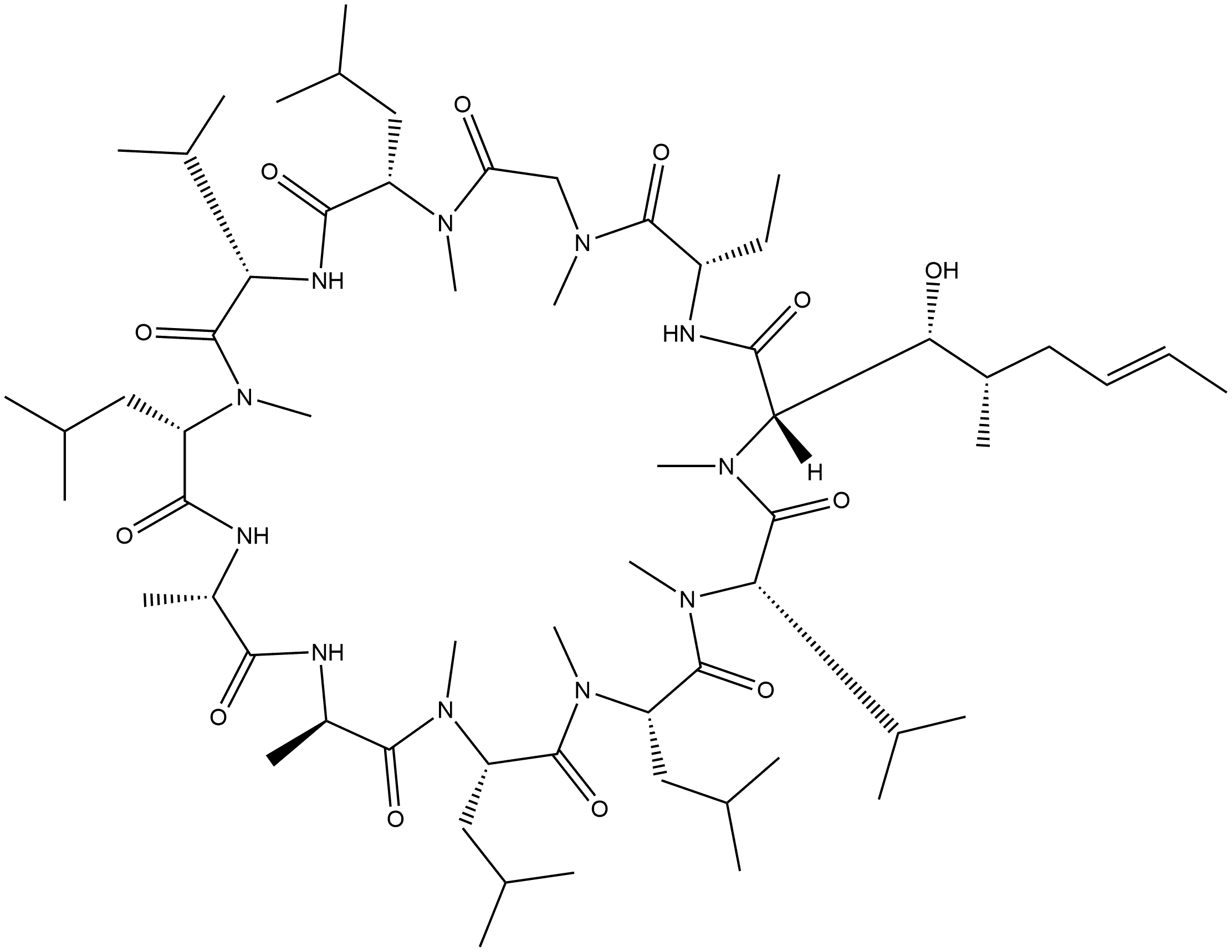 Cyclosporin A, 6-[(3R,4S,6E)-6,7-didehydro-3-hydroxy-N,4-dimethyl-L-2-aminooctanoic acid]- (9CI),122090-69-1,结构式