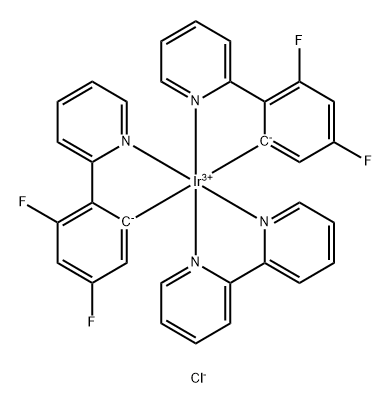 (2,2'-联吡啶)双[2-(2,4-二氟苯基)吡啶]铱(III) 盐酸盐 结构式