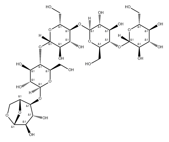 O-BETA-D-吡喃葡萄糖基-(1-4)-O-BETA-D-吡喃葡萄糖基-(1-4)-O-BETA-D-吡喃葡萄糖基-(1-4)-O-BETA-D-吡喃葡萄糖基-(1-4)-1,6-脱水-BETA-D-吡喃葡萄糖, 122274-98-0, 结构式