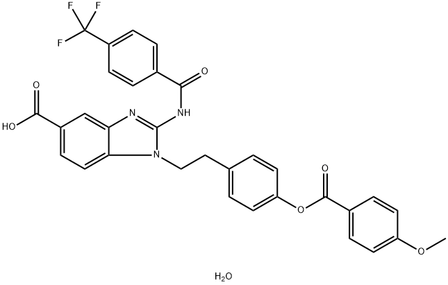 1-{2-[4-(4-Methoxybenzoyloxy)phenyl]ethyl}-2-(4-trifluoromethylbenzoylamino)-1H-benzoimidazole-5-carboxylic acid hydrate, 1228184-65-3, 结构式