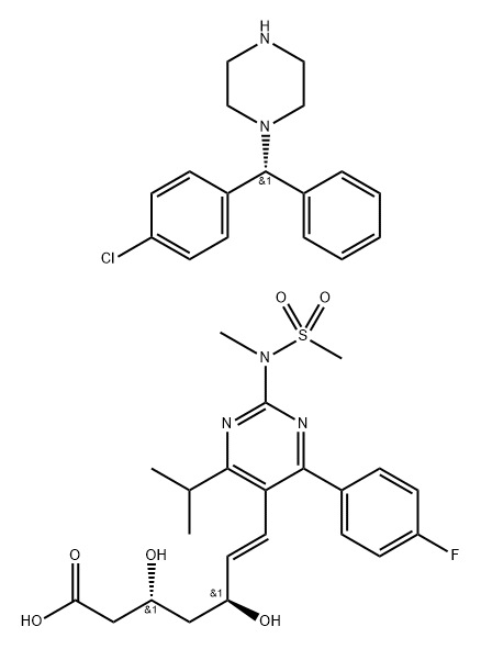 (R)-1-((4-chlorophenyl)(phenyl)methyl)piperazine (3R,5S,E)-7-(4-(4-fluorophenyl)-6-isopropyl-2-(N-methylmethylsulfonamido)pyrimidin-5-yl)-3,5-dihydroxyhept-6-enoate 结构式