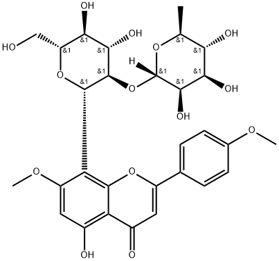 4H-1-Benzopyran-4-one, 8-[2-O-(6-deoxy-α-L-mannopyranosyl)-β-D-glucopyranosyl]-5-hydroxy-7-methoxy-2-(4-methoxyphenyl)- 结构式