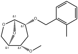 .beta.-ribo-Hexopyranose, 1,6-anhydro-3-deoxy-4-O-methyl-2-O-(2-methylphenyl)methyl- 化学構造式