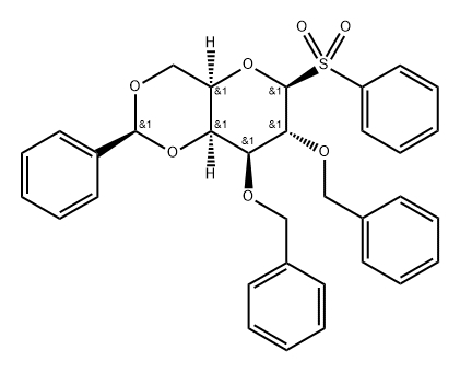 b-D-Galactopyranose, 1-deoxy-2,3-bis-O-(phenylMethyl)-4,6-O-(phenylMethylene)-1-(phenylsulfonyl)-, (S)- Structure