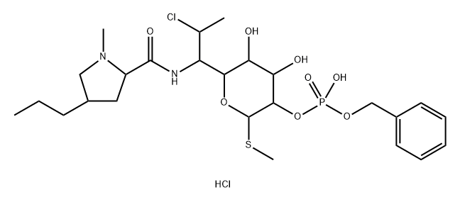 L-threo-α-D-galacto-Octopyranoside, methyl 7-chloro-6,7,8-trideoxy-6- [[(1-methyl-4-propyl-2-pyrrolidinyl)carbonyl]amino ]-1-thiomethyl, 2-(phenylmethyl hydrogen phosphate), monohydrochloride, (2S-trans)- Struktur