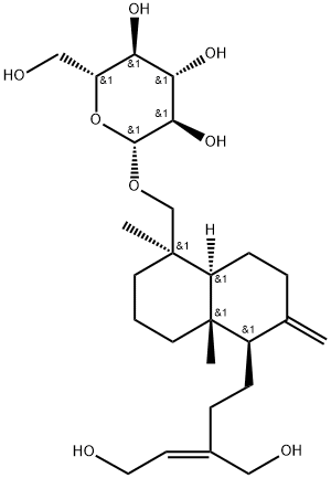 ent-ラブダ-8(17),13Z-ジエン-15,16,19-トリオール19-O-グルコシド 化学構造式