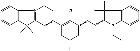 3H-Indolium,2-[2-[2-chloro-3-[(1-ethyl-1,3-dihydro-3,3-dimethyl-2H-indol-2-ylidene)ethylidene]-1-cyclohexen-1-yl]ethenyl]-1-ethyl-3,3-dimethyl-, iodide Structure