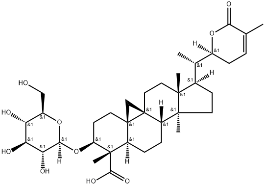 (20S,22S)-3β-(β-D-Glucopyranosyloxy)-22-hydroxy-9β,19-cyclolanost-24-ene-26,29-dioic acid δ-lactone 结构式