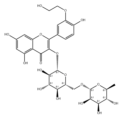 4H-1-Benzopyran-4-one, 3-[[6-O-(6-deoxy-α-L-mannopyranosyl)-β-D-glucopyranosyl]oxy]-5,7-dihydroxy-2-[4-hydroxy-3-(2-hydroxyethoxy)phenyl]- Structure