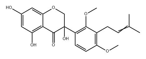 (2S,3S)-2',4'-ジメトキシ-3'-(3-メチル-2-ブテニル)-3,5,7-トリヒドロキシフラバノン 化学構造式