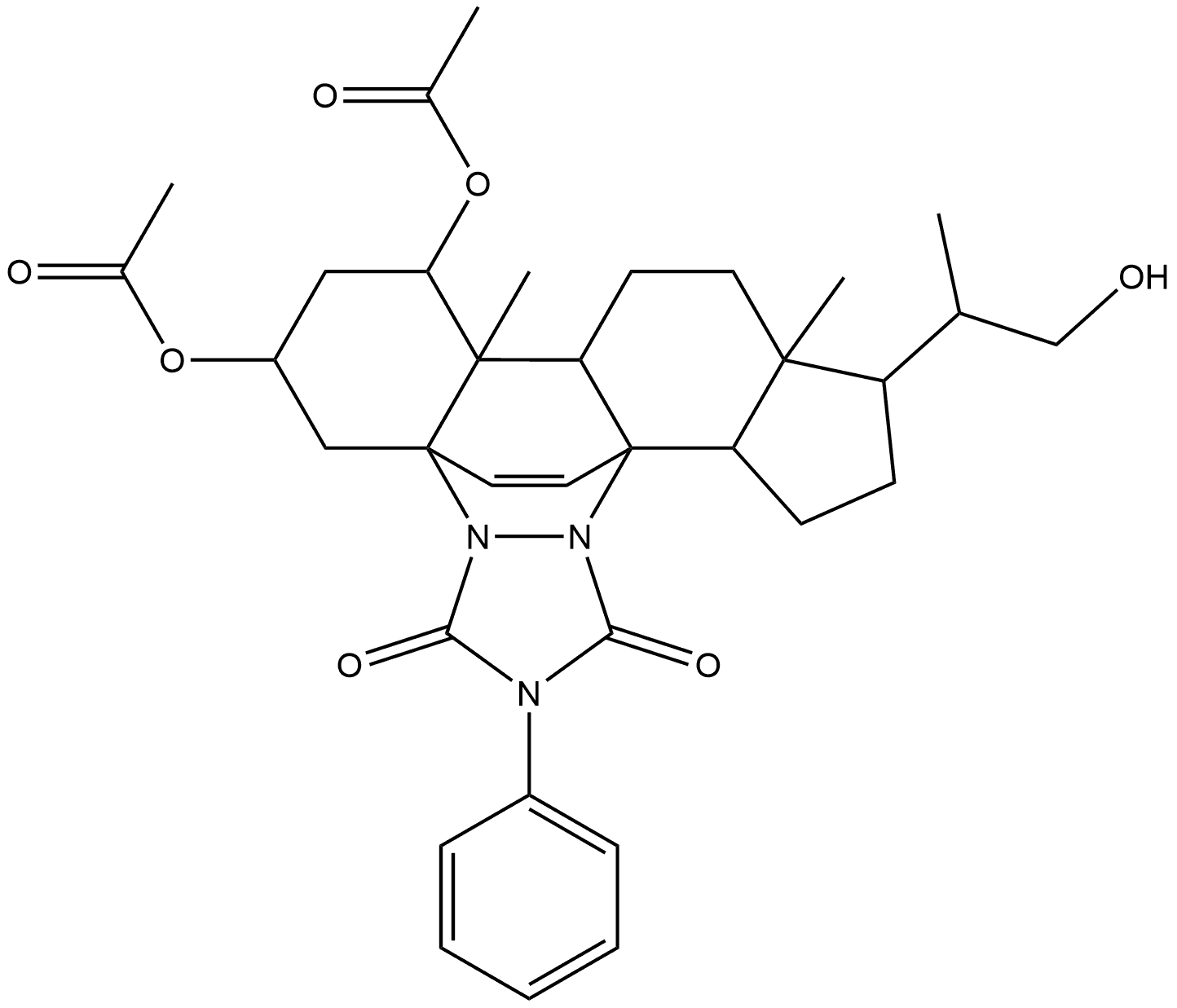 4a,13b-Etheno-1H,9H-benzo[c]cyclopenta[h][1,2,4]triazolo[1,2-a]cinnoline-1,3(2H)-dione, 6,8-bis(acetyloxy)-5,6,7,8,8a,8b,10,10a,11,12,13,13a-dodecahydro-11-(2-hydroxy-1-methylethyl)-8a,10a-dimethyl-2-phenyl-, [4aS-[4aα,6α,8β,8aα,8bβ,10aα,11α(R*),13aβ,13bα]]- (9CI)