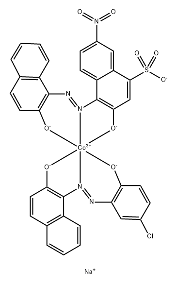 Cobaltate(2-), [1-[(5-chloro-2-hydroxyphenyl) azo]-2-naphthalenolato(2-)][3-hydroxy-4-[(2-hydroxy -1-naphthalenyl)azo]-7-nitro-1-naphthalenesulfonat o(3-)]-, disodium Structure