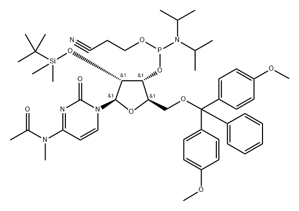 Cytidine, N-?acetyl-?5'-?O-?[bis(4-?methoxyphenyl)?phenylmethyl]?-?2'-?O-?[(1,?1-?dimethylethyl)?dimethylsilyl]?-?N-?methyl-?, 3'-?[2-?cyanoethyl N,?N-?bis(1-?methylethyl)?phosphoramidite] Structure