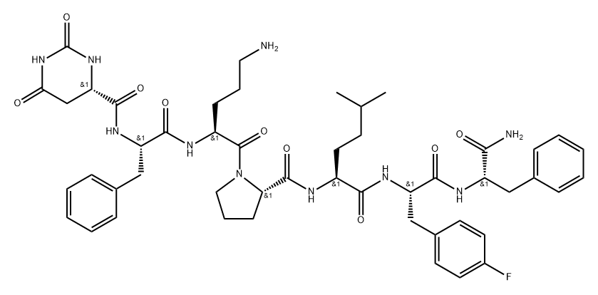 L-Phenylalaninamide, (4S)-hexahydro-2,6-dioxo-4-pyrimidinecarbonyl-L-phenylalanyl-L-ornithyl-L-prolyl-5-methyl-L-norleucyl-4-fluoro-L-phenylalanyl- Structure