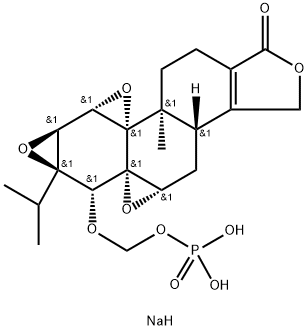 Trisoxireno[4b,5:6,7:8a,9]phenanthro[1,2-c]furan-1(3H)-one, 3b,4,4a,6,6a,7a,7b,8b,9,10-decahydro-8b-methyl-6a-(1-methylethyl)-6-[(phosphonooxy)methoxy]-, sodium salt (1:2), (3bS,4aS,5aR,6R,6aS,7aS,7bS,8aS,8bS)- Structure