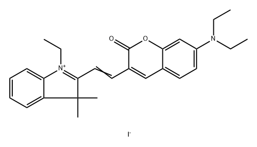 2-(2-(7-(diethylamino)-2-oxo-2H-chromen-3-yl)vinyl)-1-ethyl-3,3-dimethyl-3H-indol-1-ium iodide 结构式