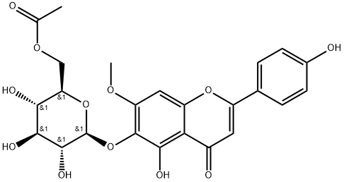 4H-1-Benzopyran-4-one, 6-[(6-O-acetyl-β-D-glucopyranosyl)oxy]-5-hydroxy-2-(4-hydroxyphenyl)-7-methoxy- Structure