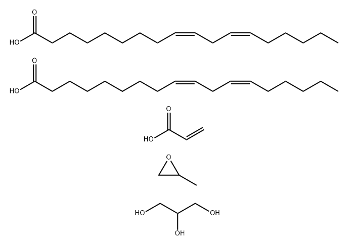 9,12-Octadecadienoic acid (9Z,12Z)-, trimer, polymer with methyloxirane, (9Z,12Z)-9,12-octadecadienoic acid dimer, 1,2,3-propanetriol and 2-propenoic acid Structure