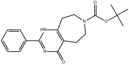 tert-butyl 4-oxo-2-phenyl-3,4,5,6,8,9-hexahydro-7H-pyrimido[4,5-d]azepine-7-carboxylate 化学構造式