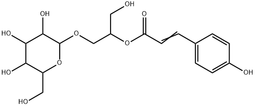 3-(4-ヒドロキシフェニル)プロペン酸(2R)-1-(β-D-グルコピラノシルオキシ)-3-ヒドロキシプロパン-2-イル 化学構造式