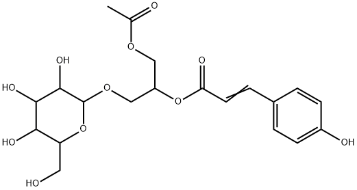 3-(4-ヒドロキシフェニル)プロペン酸(2S)-3-アセトキシ-1-(β-D-グルコピラノシルオキシ)プロパン-2-イル 化学構造式