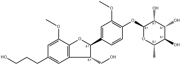 (2R,3S)-2-(3-Methoxy-4-β-D-rhamnopyranosyloxyphenyl)-3-(hydroxymethyl)-2,3-dihydro-7-methoxybenzofuran-5-propan-1-ol Struktur