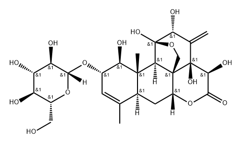 Picras-3-en-16-one, 11,20-epoxy-2-(β-D-glucopyranosyloxy)-1,11,12,14,15-pentahydroxy-, (1β,2α,11β,12α,15β)- Struktur