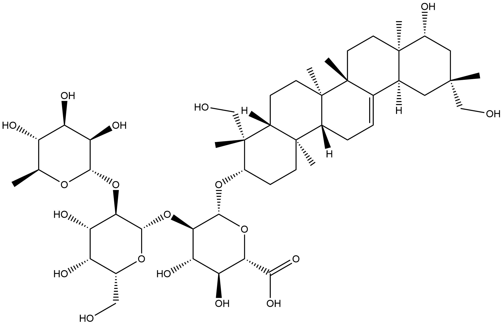 β-D-Glucopyranosiduronic acid, (3β,4β,20β,22β)-22,23,29-trihydroxyolean-12-en-3-yl O-6-deoxy-α-L-mannopyranosyl-(1→2)-O-β-D-galactopyranosyl-(1→2)-|化合物 Wistariasaponin B2
